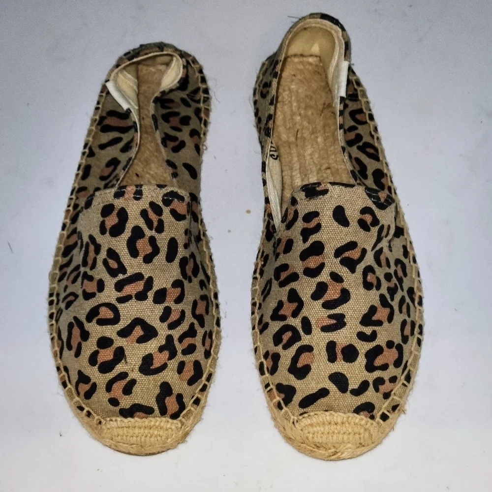 SOLUDOS Smoking Leopard Canvas Slipper Espadrilles In Maroon Black And Tan SZ 7